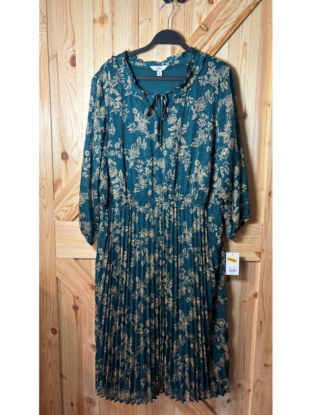 Croft & Barrow Women's 1X Floral Pleated Midi Dress with Tie Neck NWT
